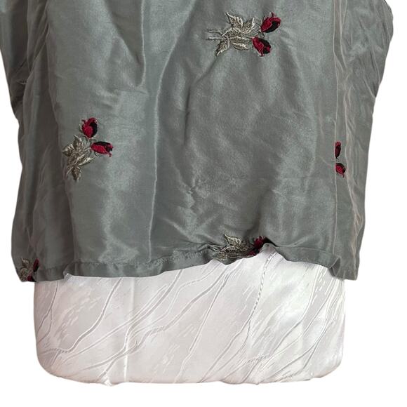 Vintage Sage Red Rose Embroidery Silk Shirt Womens Sz Medium Fall Fairy Feminine - Picture 9 of 16
